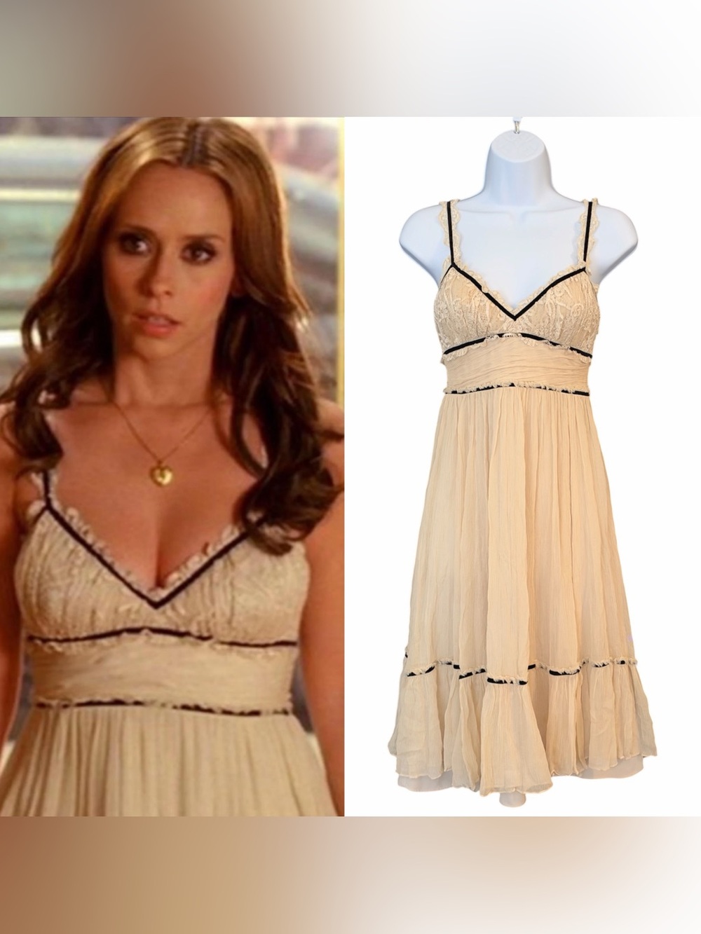 Vintage Silk Sheer Mesh & Velvet Ribbon Dress ASO Melinda Gordon Ghost Whisperer
